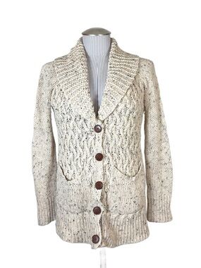 Anthropologie Farfar Cable Knit Fisherman Oatmeal Cardigan Cottagecore Chunky XS